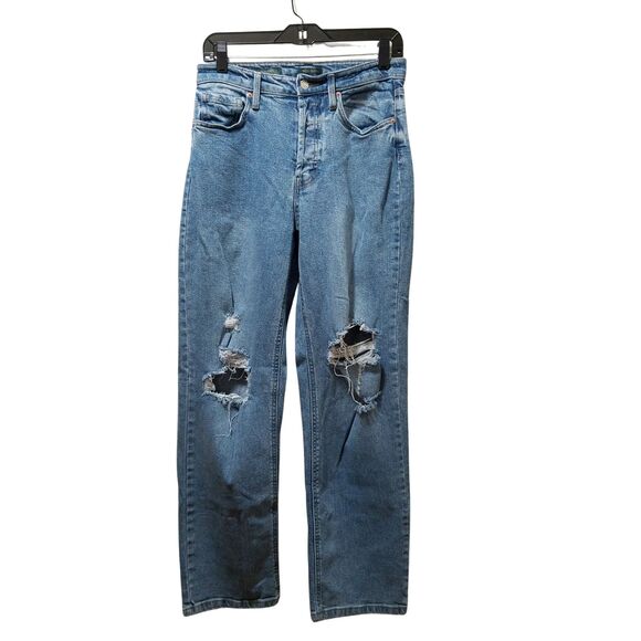 Wild Fable Denim - Wild Fable Super High Rise Straight Jeans Women's 6 Button Fly Distressed Ripped
